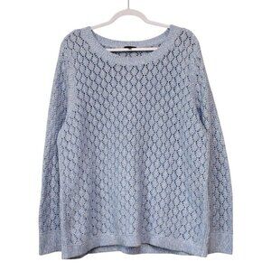 Talbots Open Knit Sweater Size 2X Blue White Coastal Beach Boho Cotton Preppy